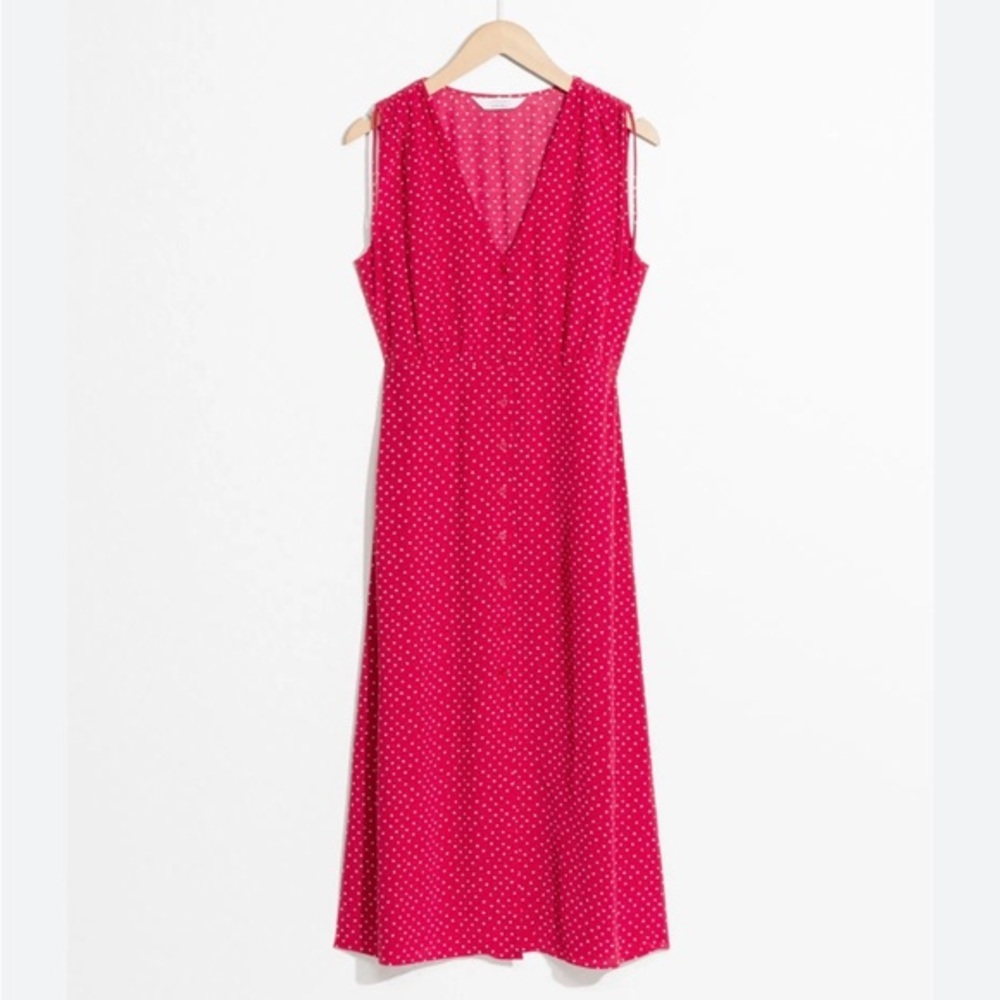 & OTHER STORIES Drawstring Shoulder Midi Dress in red size 4